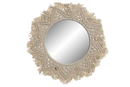 DKD Home Decor Espejo Macramé Cristal Blanco 40x40 cm
