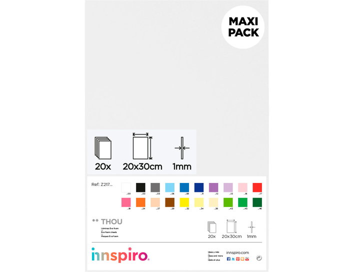 Innspiro Goma EVA blanco láminas 20x30cm x 1mm, 20 unidades Innspiro Goma EVA blanco láminas 20x30cm x 1mm, 20 unidades