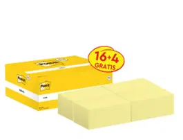 Post-it Bloc de Notas Adhesivas Amarillo Canario 76x127 mm 100 Hojas Pack 16+4 Gratis
