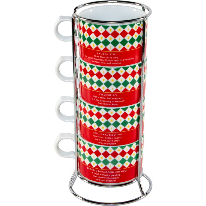 Bialetti 4 Cappuccio Tricolore - Set de 4 tazas de cappuccino con soporte Bialetti 4 Cappuccio Tricolore - Set de 4 tazas de cappuccino con soporte
