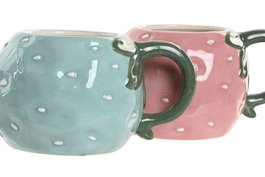 DKD Home Decor Taza Shabby Azul Celeste Rosa 11 x 9 x 16 cm (4 Unidades)