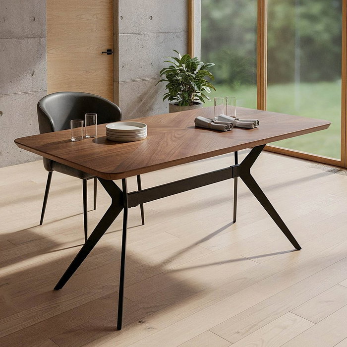 Mesa Comedor Marrón-Negro Dm-Metal 180 X 90 X 76 cm Mesa Comedor Marrón-Negro Dm-Metal 180 X 90 X 76 cm