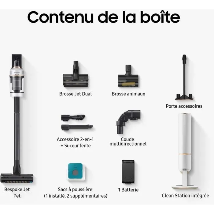 Samsung Bespoke Jet Plus Pet VS20B95823W Aspirador Escoba con Estación de Limpieza 2.0, 580 W, 210 AW