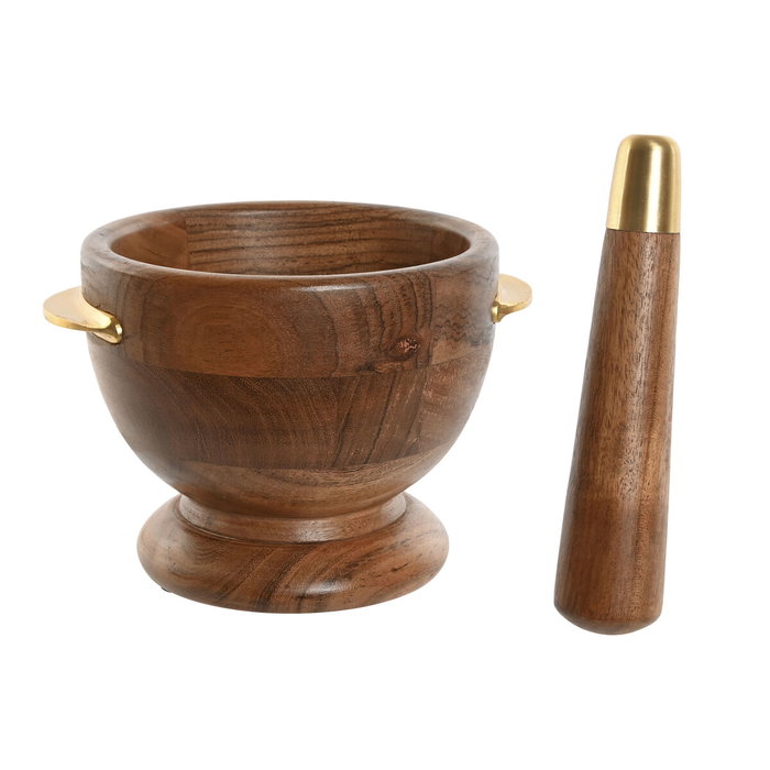 DKD Home Decor Mortero de Acacia e Inox Natural y Dorado