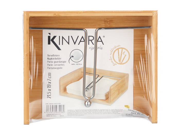 Kinvara Servilletero de Bambú, Marrón, con Detalles de Metal, Dimensiones 21x7x19 cm (Set de 8)