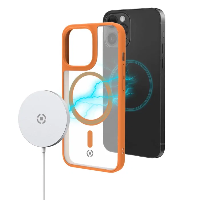 Celly Magmatt - Funda para Apple iPhone 14 Pro 15.5 cm (6.1") Transparente Amarillo - Compatible con MagSafe, Resistente a Impactos (PC/TPU)