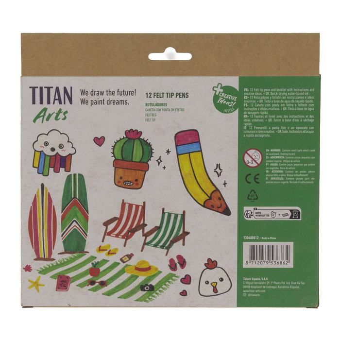 Titan Arts Set de 12 Rotuladores Colores Surtidos en Estuche Titan Arts Set de 12 Rotuladores Colores Surtidos en Estuche
