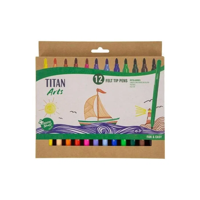 Titan Arts Set de 12 Rotuladores Colores Surtidos en Estuche Titan Arts Set de 12 Rotuladores Colores Surtidos en Estuche