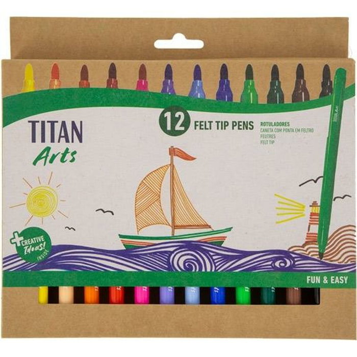 Titan Arts Set de 12 Rotuladores Colores Surtidos en Estuche Titan Arts Set de 12 Rotuladores Colores Surtidos en Estuche