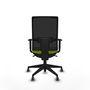 Silla de oficina Horna con mecanismo Sincro tapizada con Similpiel color Pistacho y malla color Negro. Equipada con lumbar 1D, Brazos 1D y Ruedas 65 mm parqué