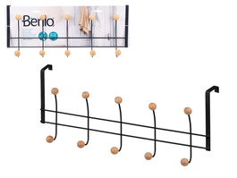 Berilo Percha 10 Colgadores Negra 48x7x23cm Metal Bambú (Set de 12)