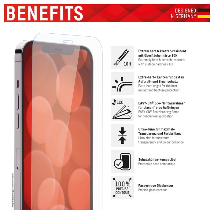Displex Protector Pantalla Panzerglas 2D Clear 10H para iPhone 13/13 Pro/14/16e/17e - Vidrio Templado Resistente a Impactos y Rayones - Incluye Kit de Montaje