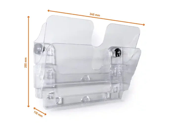 Durable Expositor de Pared con 2 Compartimentos Magnéticos Transparentes para Folletos A4 Horizontal
