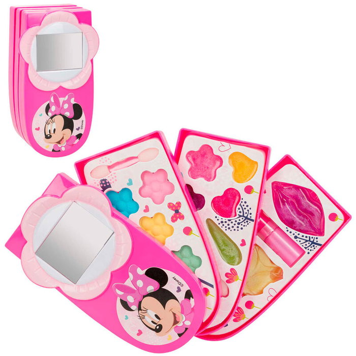 DISNEY Set de Maquillaje de Teléfono Minnie con 4 Sombras, 6 Brillos, 1 Barra Labial, 1 Esmalte y 2 Pinceles para Niñas +5 Años