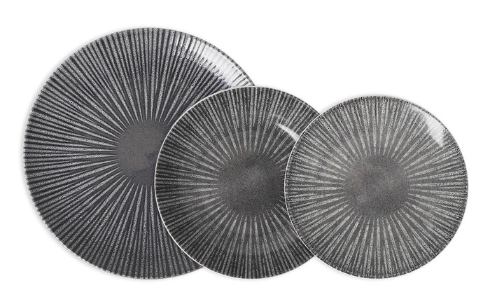 Santa Clara Vajilla "Electra" de 12 piezas en color grafito - Plato llano 27 cm, plato hondo 20,3 cm, plato postre 19,4 cm (2 Unidades)