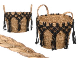 Giftdecor Macetero Colgante de Mimbre y Macramé Negro Pequeño 25x29x25 cm (Set de 8)