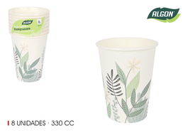 Algon Set 8 Vasos Cartón Flora 330 cc (9x11cm) (18 Unidades)