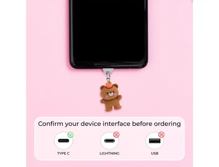 Wondee Colgante charm para movil funny type c carrot bear