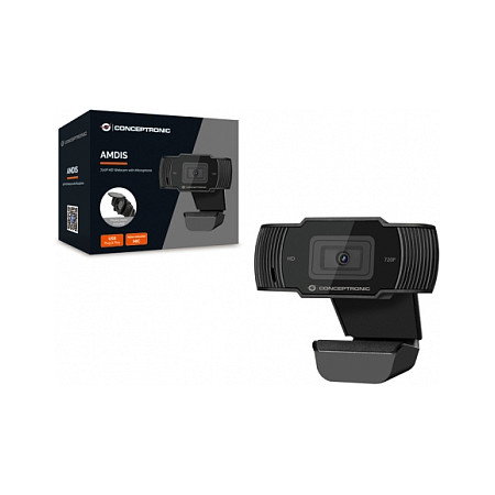Conceptronic AMDIS03B Webcam HD 720p con Micrófono, Negra Conceptronic AMDIS03B Webcam HD 720p con Micrófono, Negra