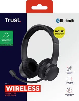 Trust Auriculares Trust Ayda Diadema Inalámbrico y Alámbrico Bluetooth Negro con Micrófono Boom y Conexión USB Tipo-C para Llamadas/Música