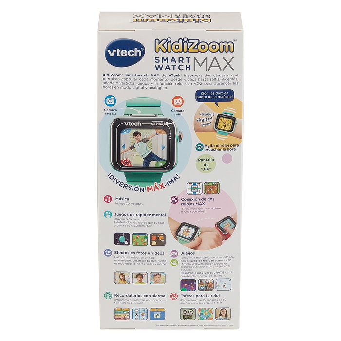 VTech Kidizoom Smartwatch Max 80-531687 - Smartwatch infantil con cámara y juegos, pantalla táctil, 256 MB, azul aguamarina, idioma español, edad +4 años