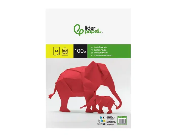 Liderpapel Cartulina A4 180g/m2 Rojo Paquete 100 Hojas