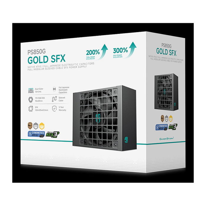 DeepCool PS850G Fuente de Alimentación 850W SFX ATX 3.1 80 Plus Gold Modular - Ventilador de 92mm - Certificación Cybenetics Platinum/PPLP