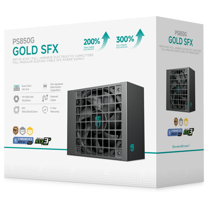DeepCool PS850G Fuente de Alimentación 850W SFX ATX 3.1 80 Plus Gold Modular - Ventilador de 92mm - Certificación Cybenetics Platinum/PPLP