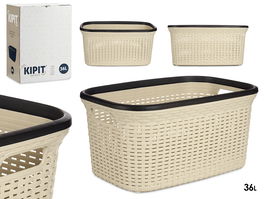 Kipit Cesta Ropa Plástico Rattan Crema 36L 36x25.5x52.5 cm (Set de 12)