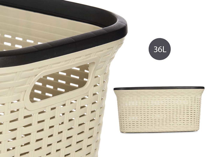 Kipit Cesta Ropa Plástico Rattan Crema 36L 36x25.5x52.5 cm (Set de 12)