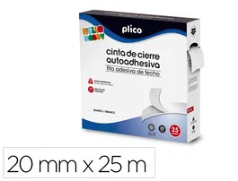 Plico Cinta De Cierre Autoadhesiva 20 mm x 25 m Blanco - 2 Rollos (Macho y Hembra) Para Aula, Paredes y Cristales