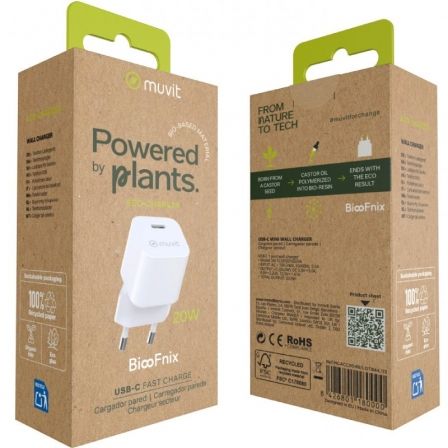 Muvit For Change MCACC0048 Cargador de Pared 1xUSB Tipo-C PD 20W Carga Rápida