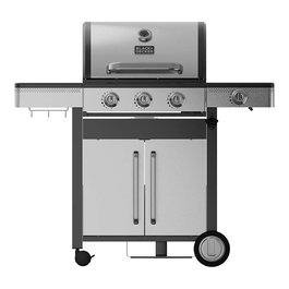 Black+Decker BXOG12950E Barbacoa de Gas con 4 Quemadores, Encendido Automático, Parrilla de Hierro Fundido, Tapa con Termómetro, Ruedas - 126 x 58 x 118.5 cm
