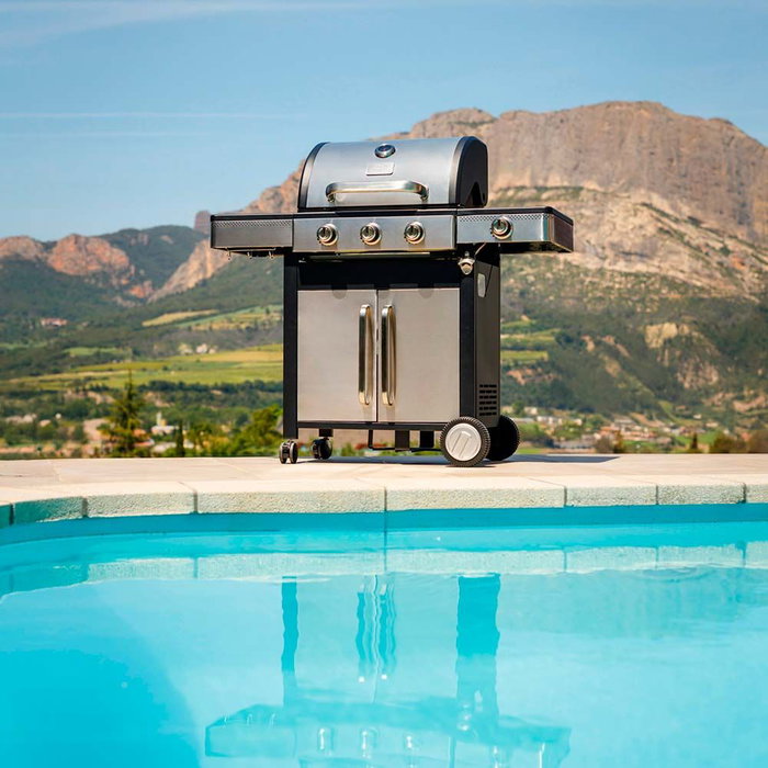Black+Decker BXOG12950E Barbacoa de Gas con 4 Quemadores, Encendido Automático, Parrilla de Hierro Fundido, Tapa con Termómetro, Ruedas - 126 x 58 x 118.5 cm