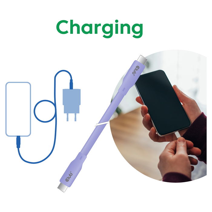 Club3D Cable USB-C Lifestyle PD 240W 20Gbps 2 Metros Color Lila Acero Inoxidable