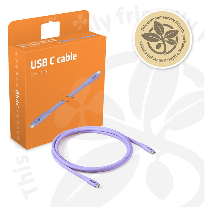 Club3D Cable USB-C Lifestyle PD 240W 20Gbps 2 Metros Color Lila Acero Inoxidable