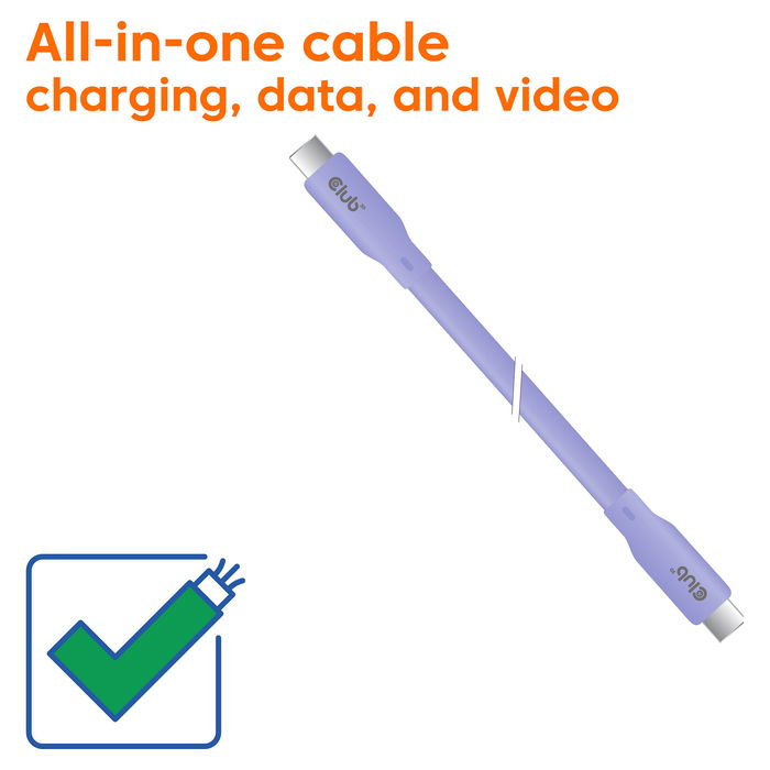 Club3D Cable USB-C Lifestyle PD 240W 20Gbps 2 Metros Color Lila Acero Inoxidable