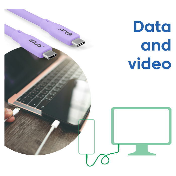 Club3D Cable USB-C Lifestyle PD 240W 20Gbps 2 Metros Color Lila Acero Inoxidable