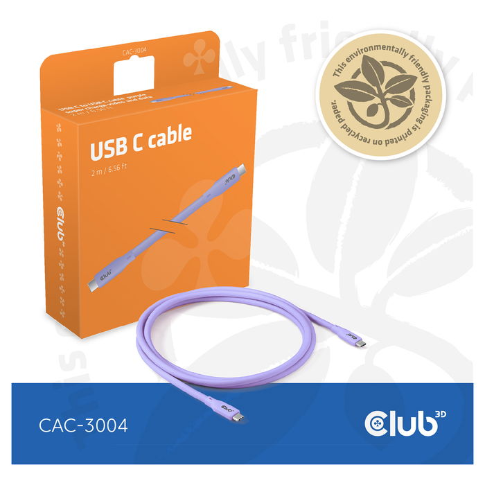 Club3D Cable USB-C Lifestyle PD 240W 20Gbps 2 Metros Color Lila Acero Inoxidable