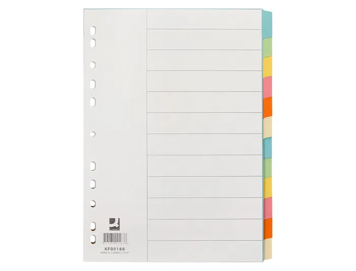 Q-connect Separadores DIN A4 Cartulina Multitaladro Juego 12 Unidades Colores Pastel Índice