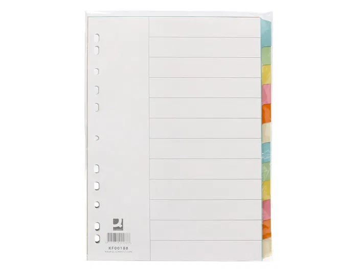 Q-connect Separadores DIN A4 Cartulina Multitaladro Juego 12 Unidades Colores Pastel Índice