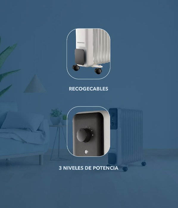 DAEWOO Radiador de aceite 11 elementos 2500W - 3 niveles - blanco/negro