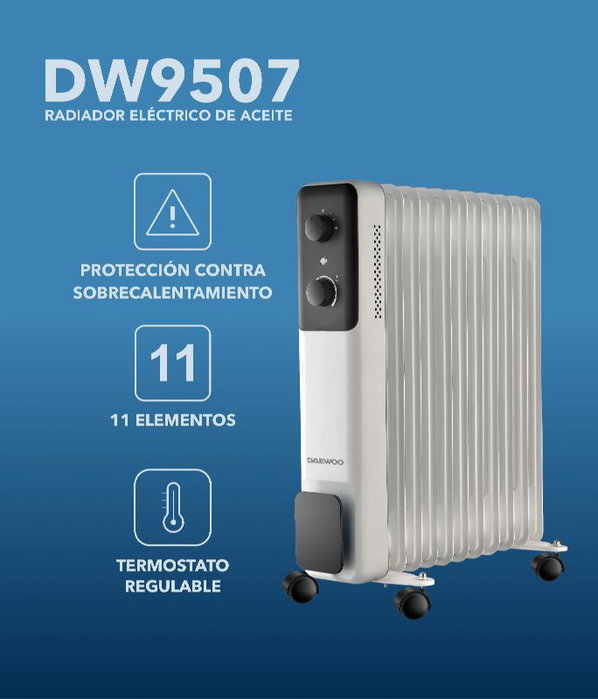 DAEWOO Radiador de aceite 11 elementos 2500W - 3 niveles - blanco/negro
