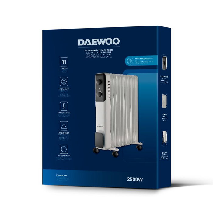 DAEWOO Radiador de aceite 11 elementos 2500W - 3 niveles - blanco/negro