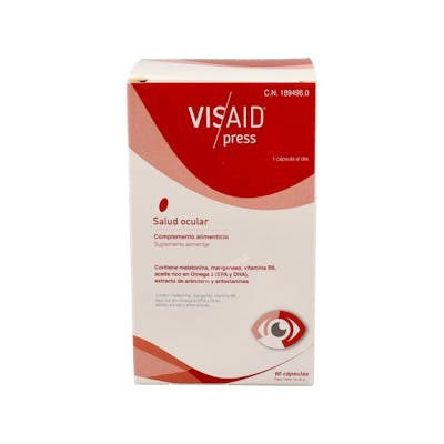 Visaid Press 90 Cápsulas - Melatonina, Omega 3, Vitamina B6, Manganeso para Sistema Nervioso y Visión Visaid Press 90 Cápsulas - Melatonina, Omega 3, Vitamina B6, Manganeso para Sistema Nervioso y Visión