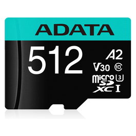 ADATA Premier Pro 512 GB MicroSDXC Tarjeta de Memoria V30 Clase 10 U3, 100 MB/s Lectura, Incluye Adaptador SD, Resistente al Agua y Golpes
