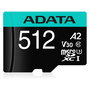 ADATA Premier Pro 512 GB MicroSDXC Tarjeta de Memoria V30 Clase 10 U3, 100 MB/s Lectura, Incluye Adaptador SD, Resistente al Agua y Golpes