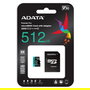 ADATA Premier Pro 512 GB MicroSDXC Tarjeta de Memoria V30 Clase 10 U3, 100 MB/s Lectura, Incluye Adaptador SD, Resistente al Agua y Golpes