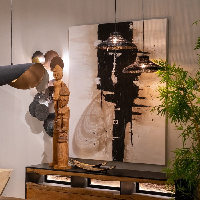 Lámpara Techo Negro Fibra Natural 40 X 40 X 15 cm Lámpara Techo Negro Fibra Natural 40 X 40 X 15 cm