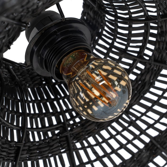 Lámpara Techo Negro Fibra Natural 40 X 40 X 15 cm Lámpara Techo Negro Fibra Natural 40 X 40 X 15 cm